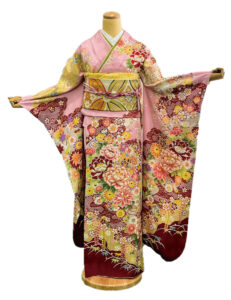 振袖レンタル　Lサイズ　桃色　蝶　花　可愛い